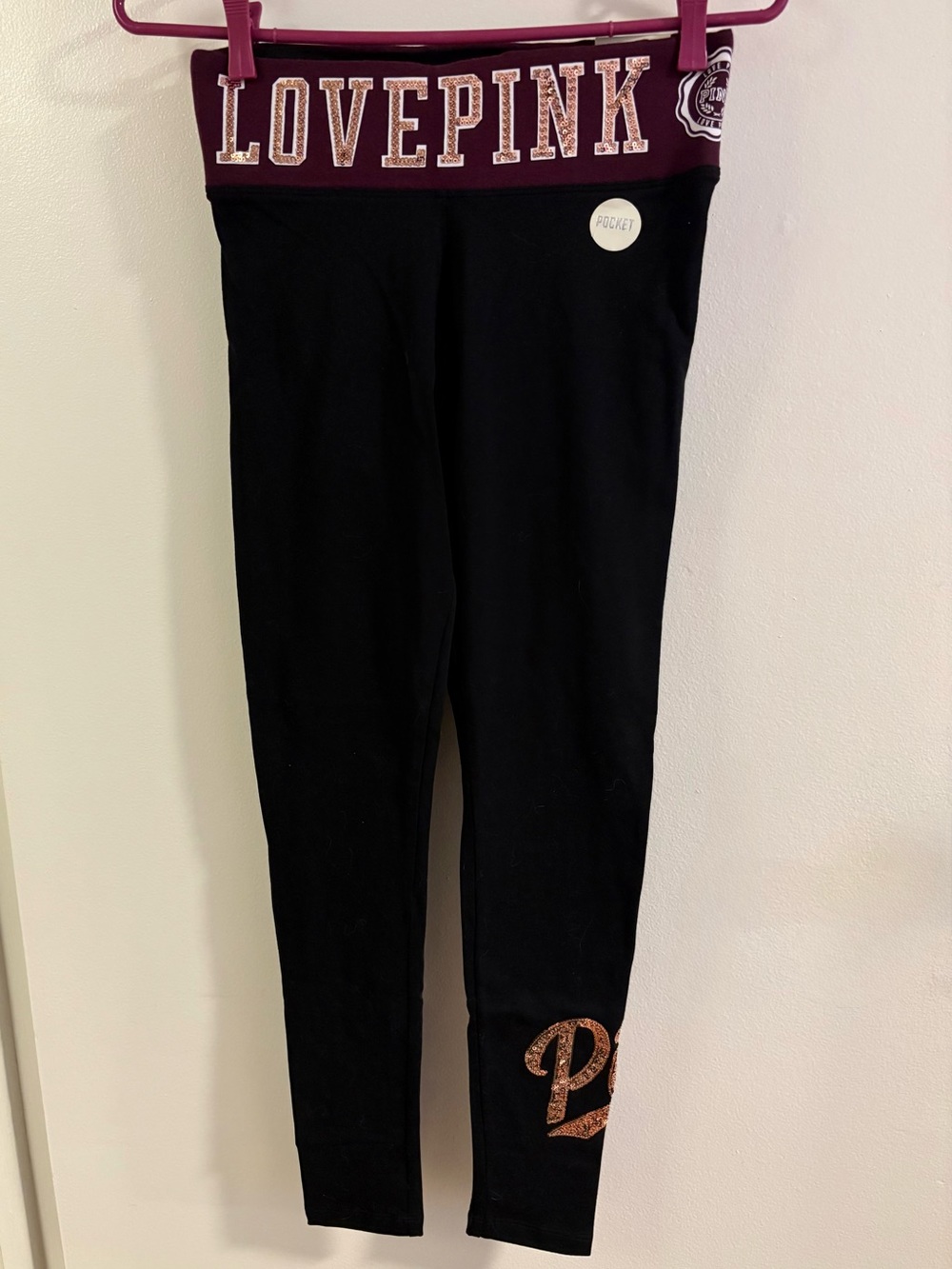 Victoria's Secret PINK Black Leggings with Maroon Waistband